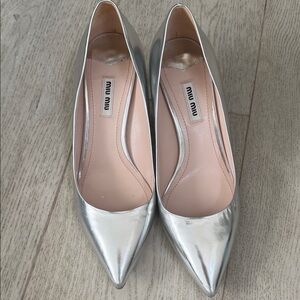 Miu Miu Silver Pointed Toe Heels